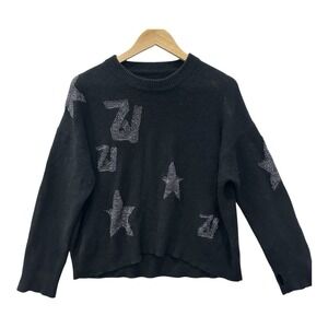 Zadig & Voltaire Markus Stars Cashmere Sweater S Black Silver Metallic Soft